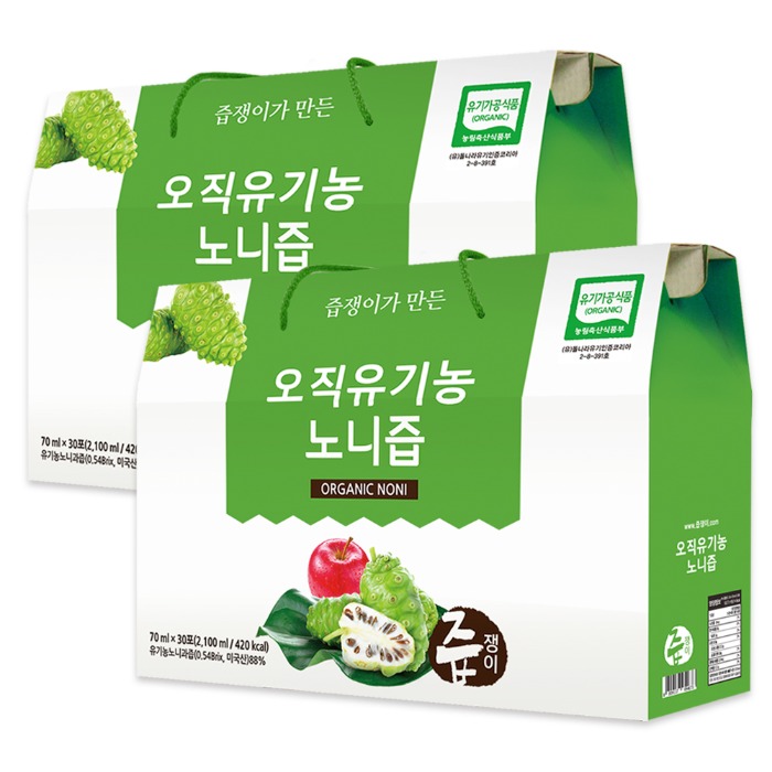 즙쟁이 오직 유기농 노니즙 2박스 60포